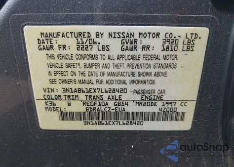 2007 Nissan Sentra 2.0 from USA, damaged, VIN 3N1AB61EX7L628420